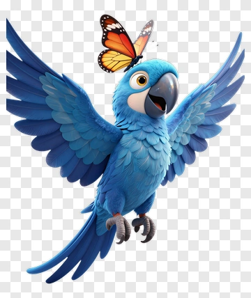 Cartoon Parrot With Butterfly PNG