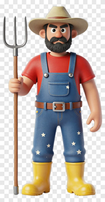 3D Farmer Holding A Pitchfork PNG