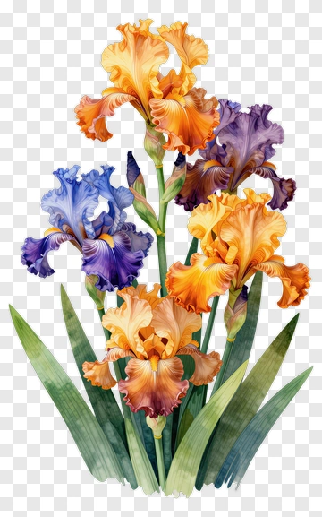 Colorful Iris Flowers PNG