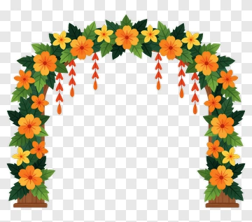 Floral Arch With Orange Flowers And Green Leaves PNG