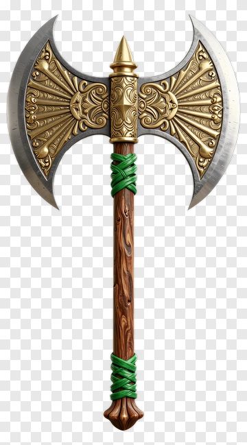 Fantasy Battle Axe With Ornate Design PNG
