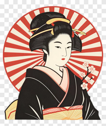 Traditional Japanese Woman With Cherry Blossom PNG