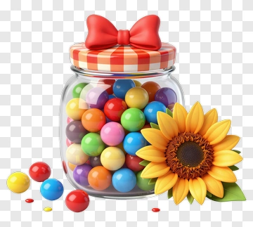 Colorful Candy Jar With Sunflower PNG