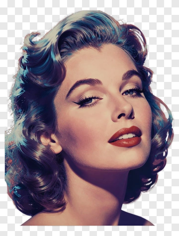 Woman With Curly Hair And Red Lips PNG