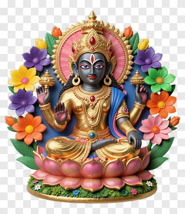 Colorful Goddess Sitting On A Lotus Flower PNG