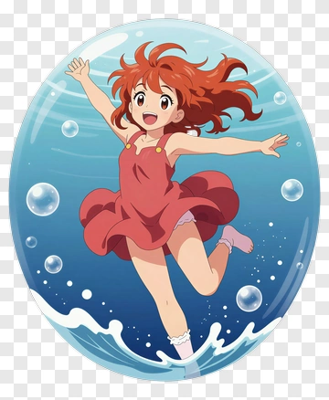 Girl In Red Dress Playing In Water PNG