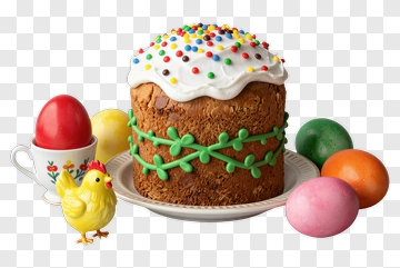 Easter Cake With Colorful Eggs And Chick PNG