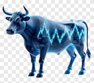 Digital Bull With Stock Market Graphs PNG