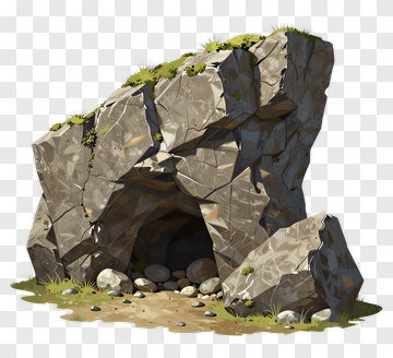 Rock Cave With Grass And Stones PNG