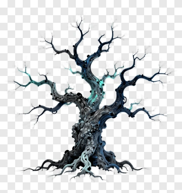 Stylized Black Tree With Twisted Branches PNG