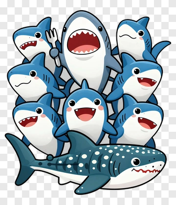 Cartoon Sharks Group PNG