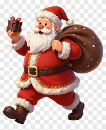 Cartoon Santa Claus Holding A Gift PNG