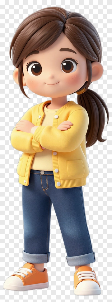 Cartoon Girl In Yellow Sweater PNG