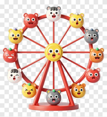 Colorful Ferris Wheel Toy With Bear Faces PNG