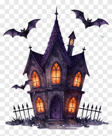 Haunted House With Bats PNG