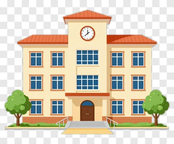 School Building With Clock PNG