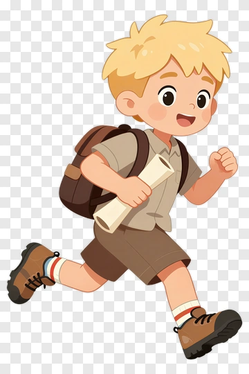 Cartoon Boy Running With A Scroll PNG
