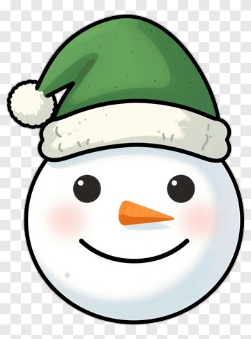 Cartoon Snowman Face With Green Hat PNG