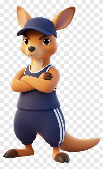 Cartoon Kangaroo In Sports Outfit PNG