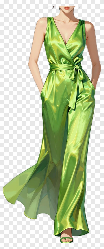 Woman In Shiny Green Dress PNG