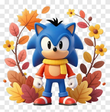 Cartoon Blue Hedgehog With Autumn Leaves PNG