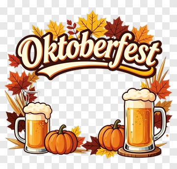 Oktoberfest Beer And Pumpkins With Autumn Leaves PNG