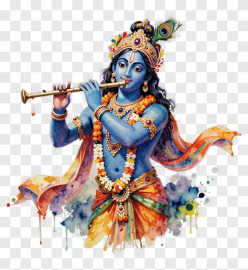 Watercolor Krishna Playing Flute PNG