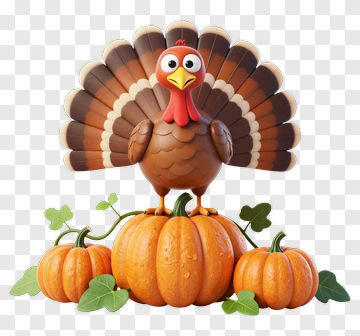 Cartoon Turkey Standing On Pumpkins PNG