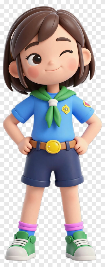 Cartoon Girl Scout Winking With Green Scarf PNG