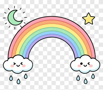 Cartoon Rainbow With Clouds And Moon PNG
