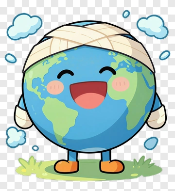 Cartoon Earth Character With Bandages PNG