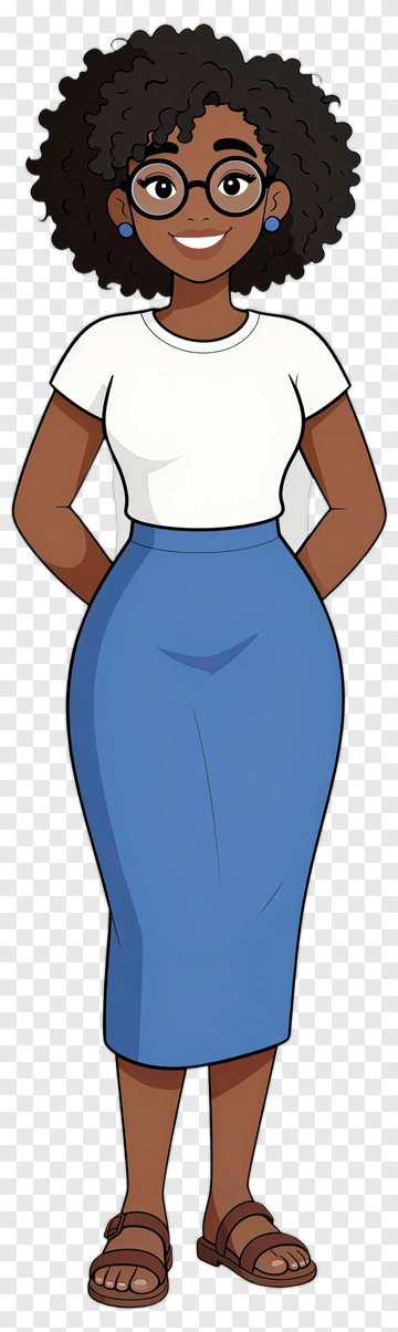 Cartoon Woman In Blue Skirt PNG