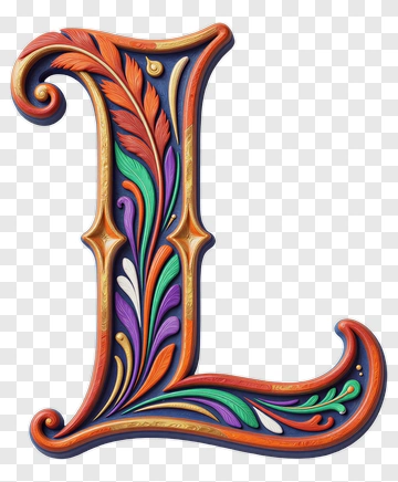 Colorful Letter L With Floral Design PNG