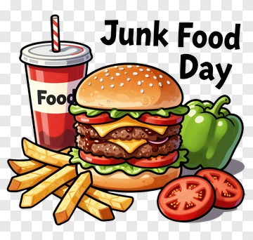 Junk Food Day Illustration With Burger And Fries PNG