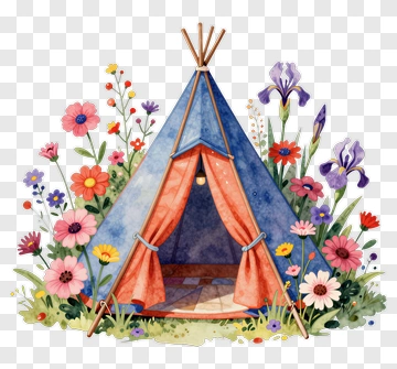 Colorful Tent Surrounded By Flowers PNG