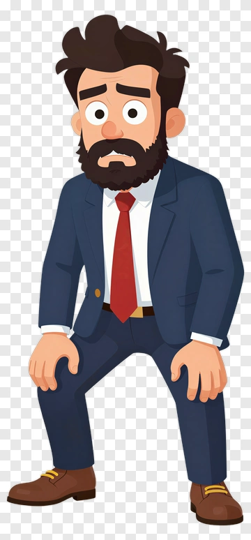 Cartoon Businessman Looking Worried PNG
