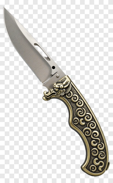 Decorative Folding Knife With Dragon Handle PNG