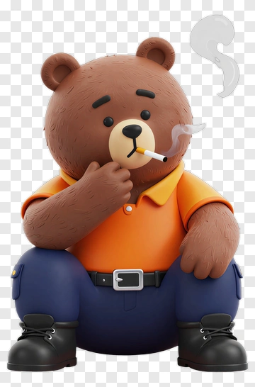 Cartoon Bear Sitting And Smoking PNG