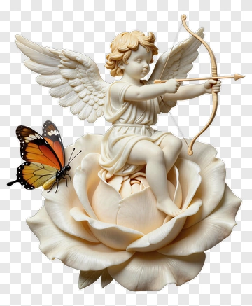Cupid Sitting On A Rose With A Butterfly PNG