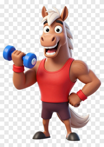 Cartoon Horse Lifting A Dumbbell PNG