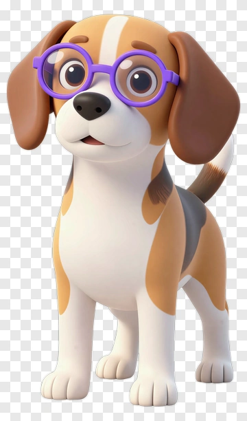 Cartoon Beagle Dog Wearing Glasses PNG