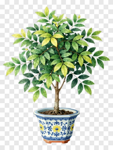 Potted Green Tree With Decorative Pot PNG