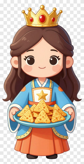Cartoon Girl Holding A Plate Of Snacks PNG