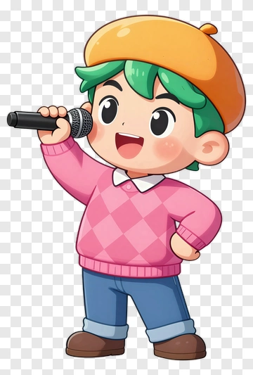 Cartoon Boy Singing With Microphone PNG