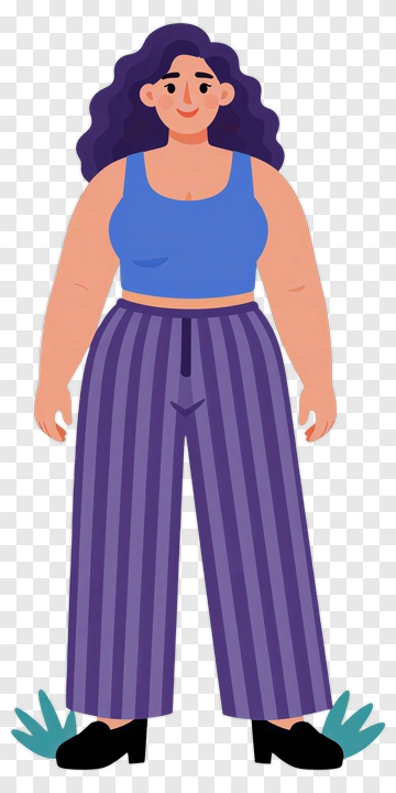 Cartoon Woman Standing In Striped Pants PNG