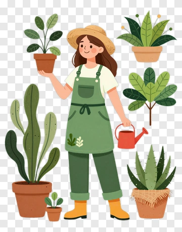 Gardener Holding A Potted Plant PNG