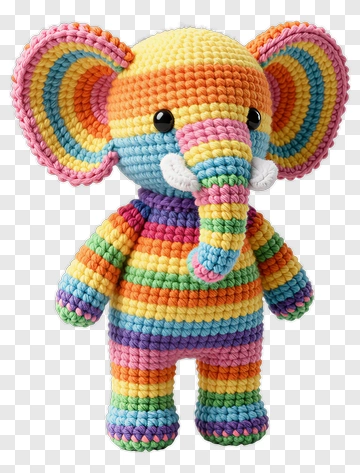 Colorful Crocheted Elephant Toy PNG