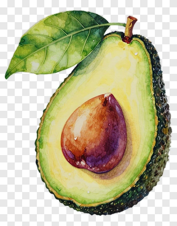 Watercolor Avocado With Leaf PNG