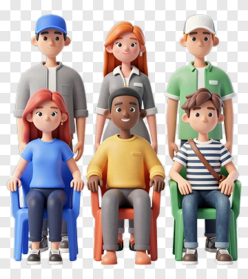 3D Cartoon Group Of Friends Sitting Together PNG