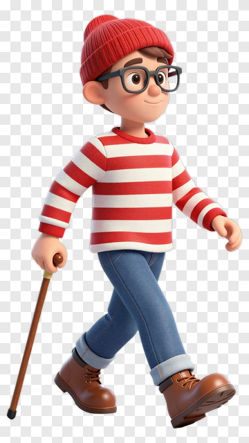 Cartoon Character Walking With A Cane PNG
